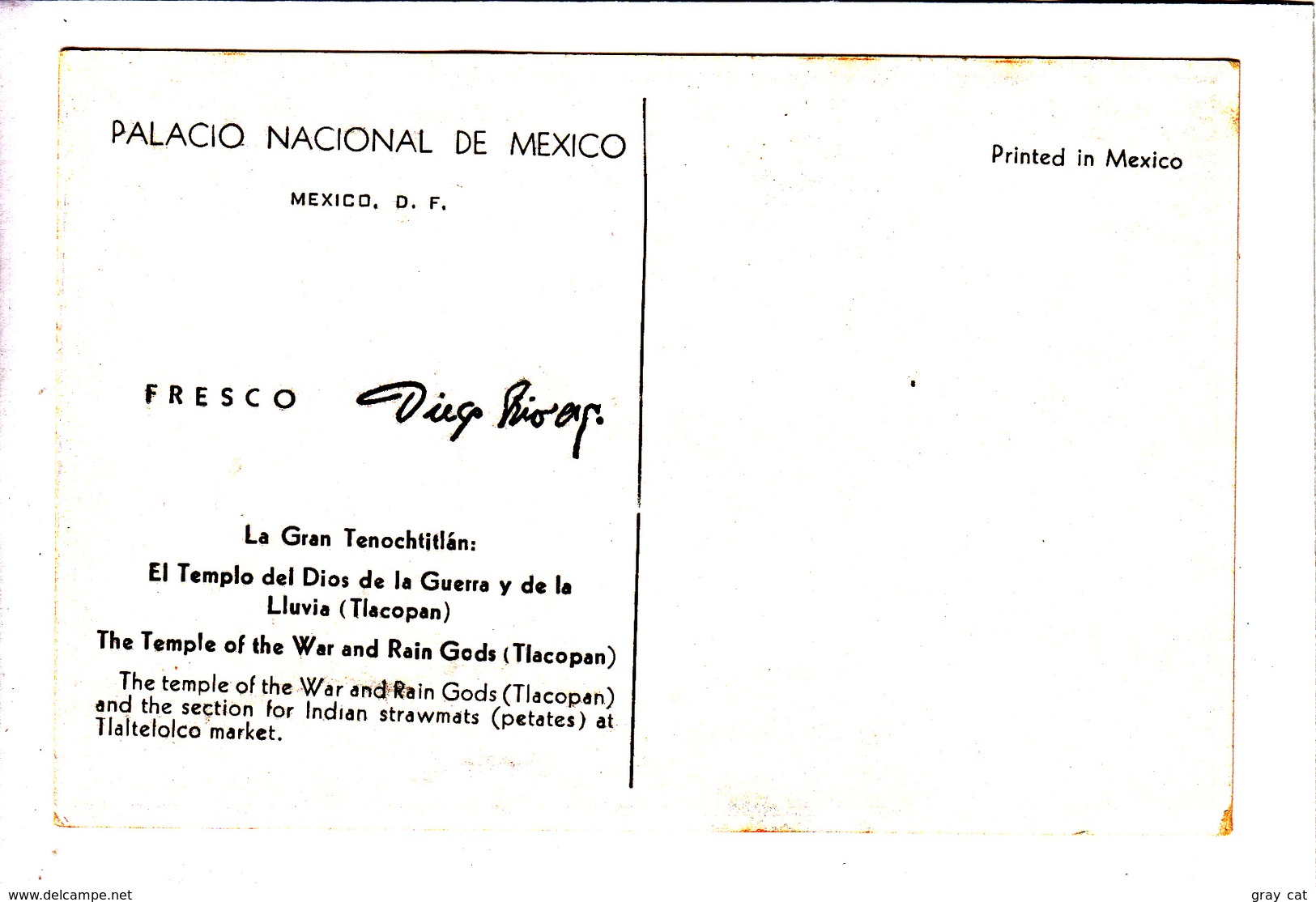 Fresco, Diego Rivera, The Temple Of The War And Rain Gods (Tlacopan), Palacio Nacional De Mexico, Unused Postcard [22640 - Mexico