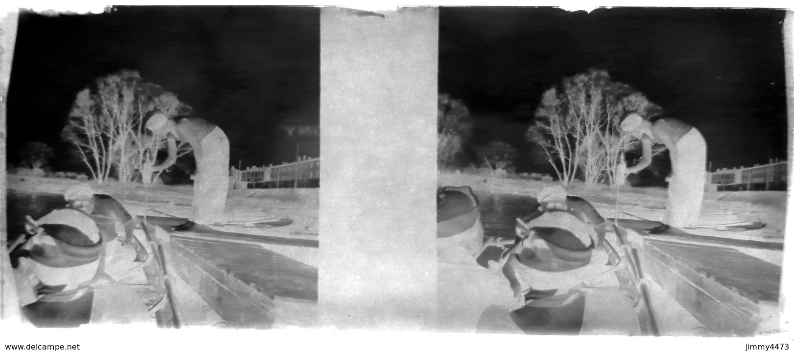 Plaque Photo De Verre En Stéréo - Bateaux Et Hommes Sur La Rivière - NANCY 54 Meurthe Et Moselle - Scans Négatif-Positif - Glass Slides