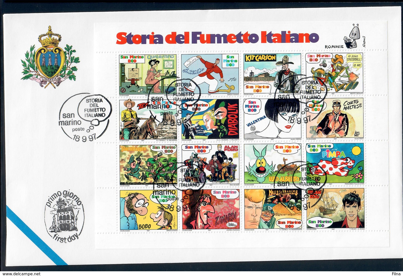 SAN MARINO 1997 - STORIA DEL FUMETTO ITALIANO - FOGLIETTO - FDC - FDC