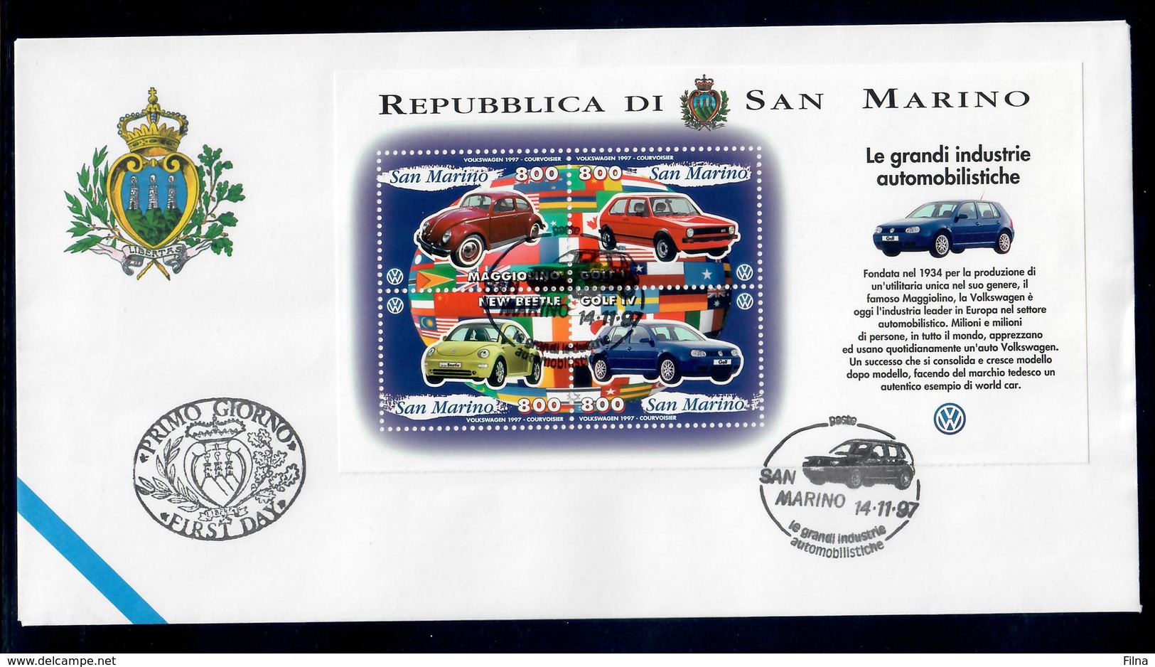 SAN MARINO 1997 - VOLKSWAGEN - FOGLIETTO - FDC - FDC