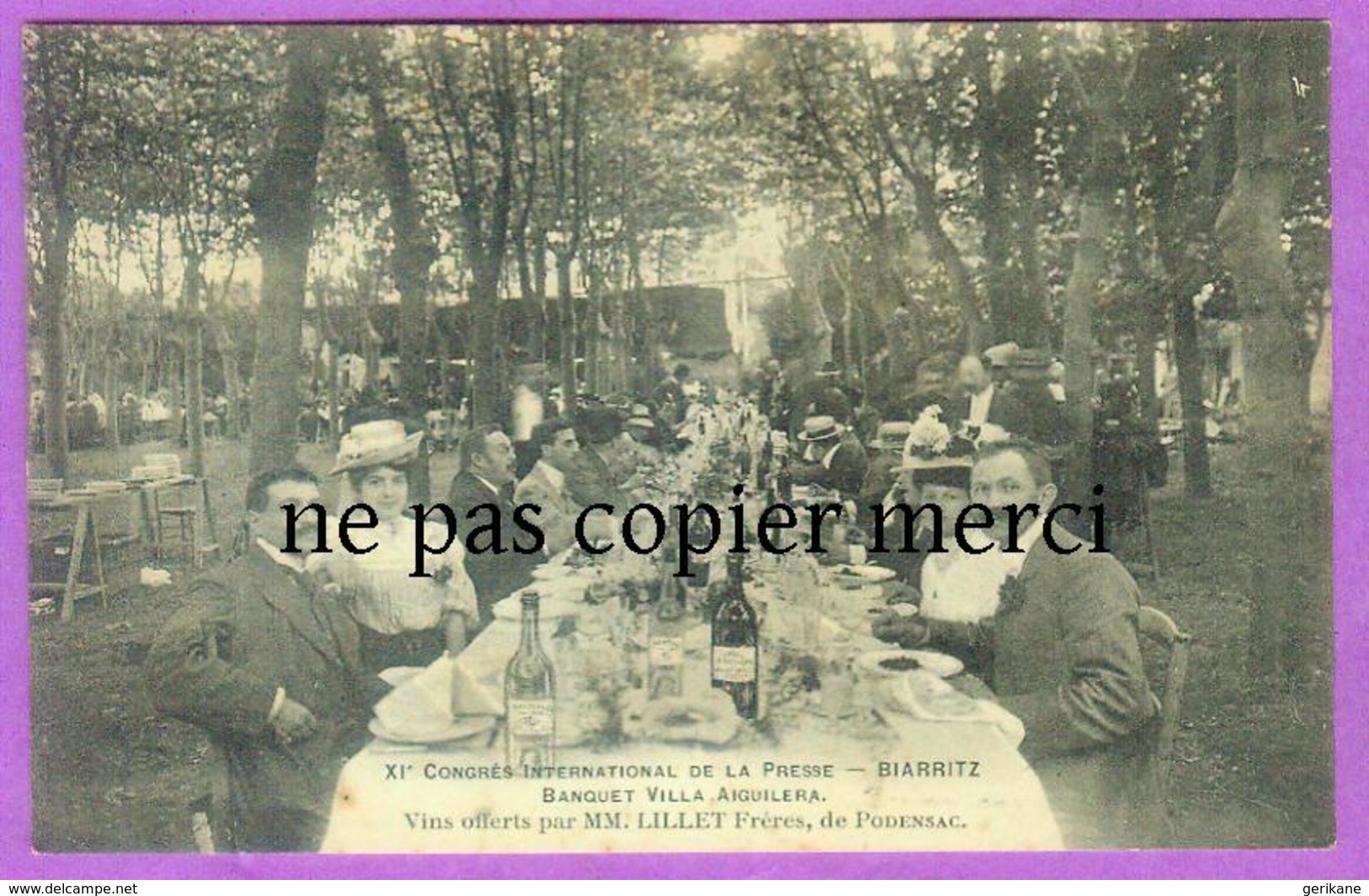 BIARRITZ - Banquet Villa Aiguilera - Congres International De La Presse - Vins Lillet De Podensac - Biarritz