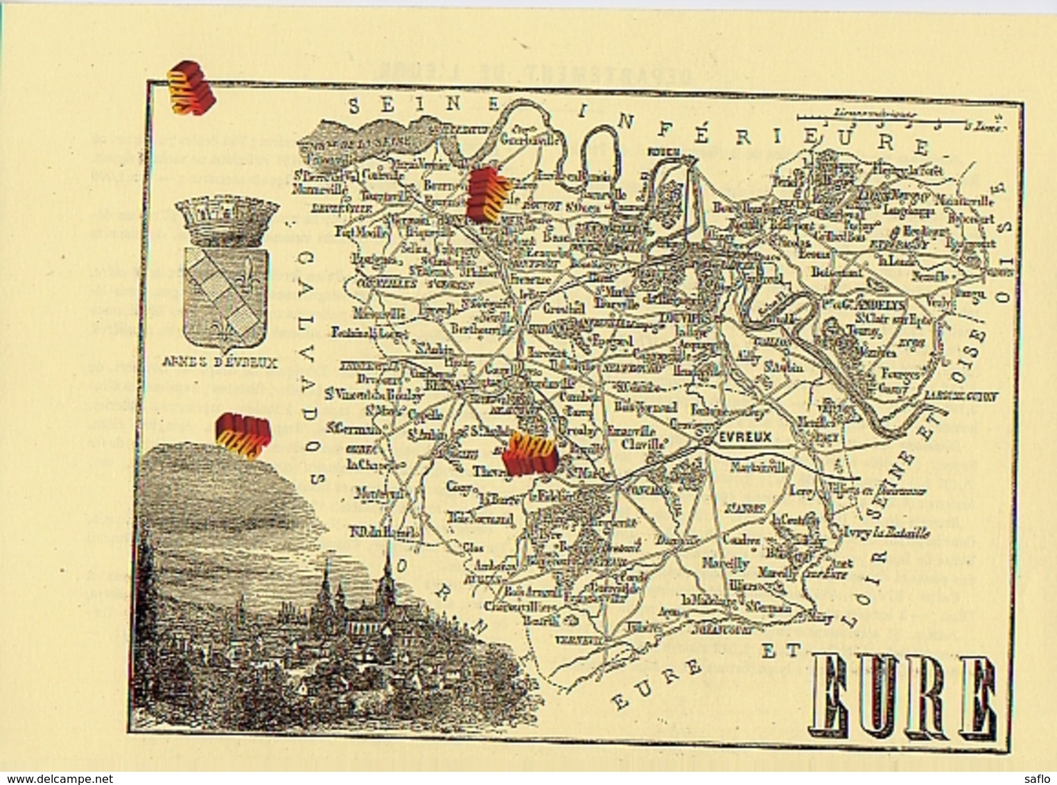 Reproduction Carte Illustrée D'Eure  Au XIXème Avec Notice Complète Vers 1861. Format (21 X 29,7 Cm) - Cartes Géographiques