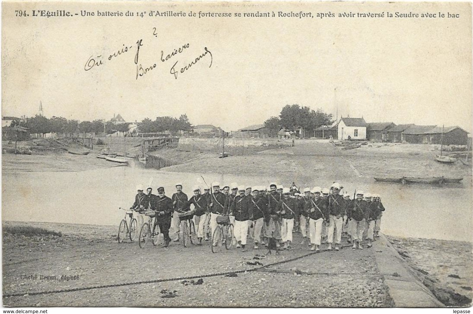 17 CPA EGUILLE MILITAIRE  BATTERIE DU 14 EME D ARTILLERIE DE FORTERESSE SE RENDANT A ROCHEFORT SUR MER TRAVERSE SOUDRE - Autres & Non Classés