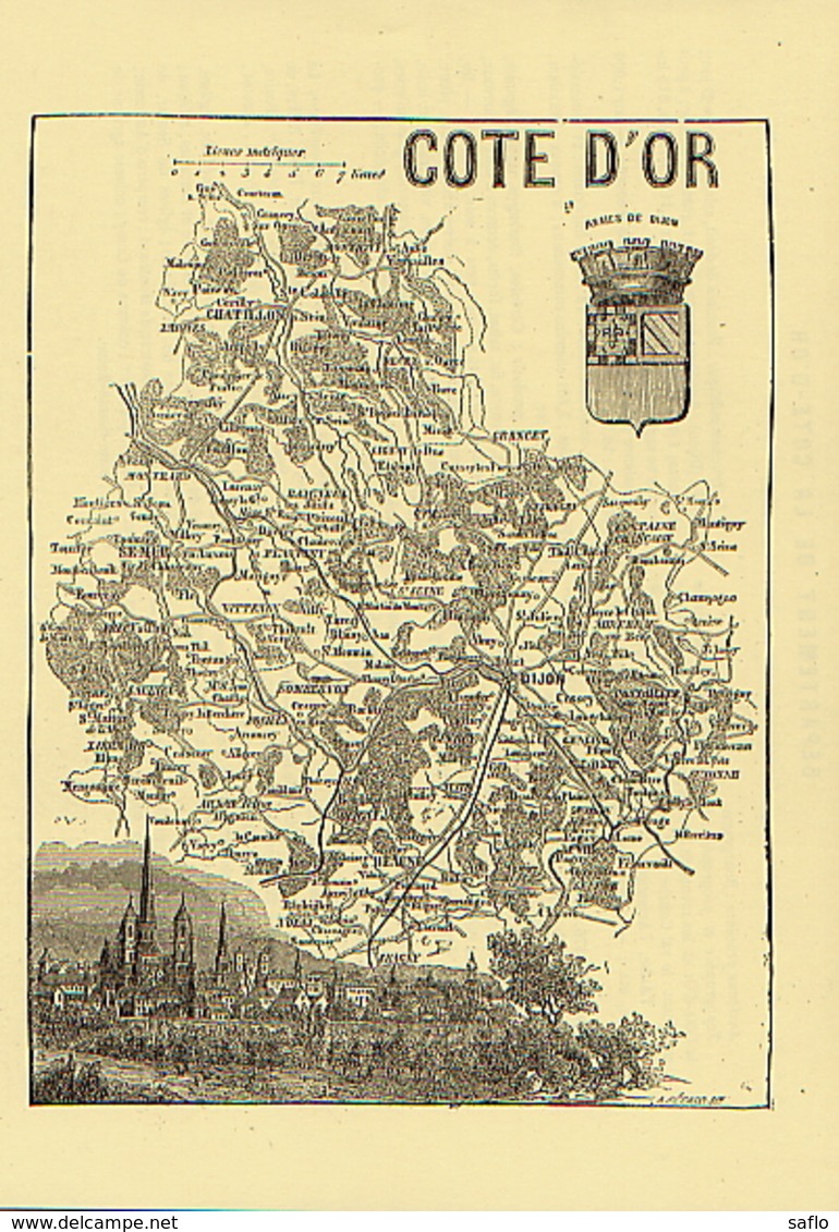 Reproduction Carte Illustrée De La Côte D'Or Au XIXème Avec Notice Complète Vers 1861. Format (21 X 29,7 Cm) - Cartes Géographiques