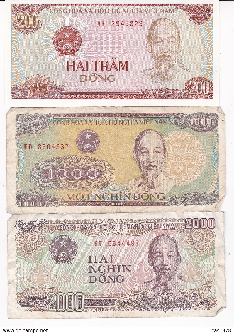 3 BILLETS  / VIET NAM / 200  NEUF / 1000 ET 2000 DONG / - Viêt-Nam