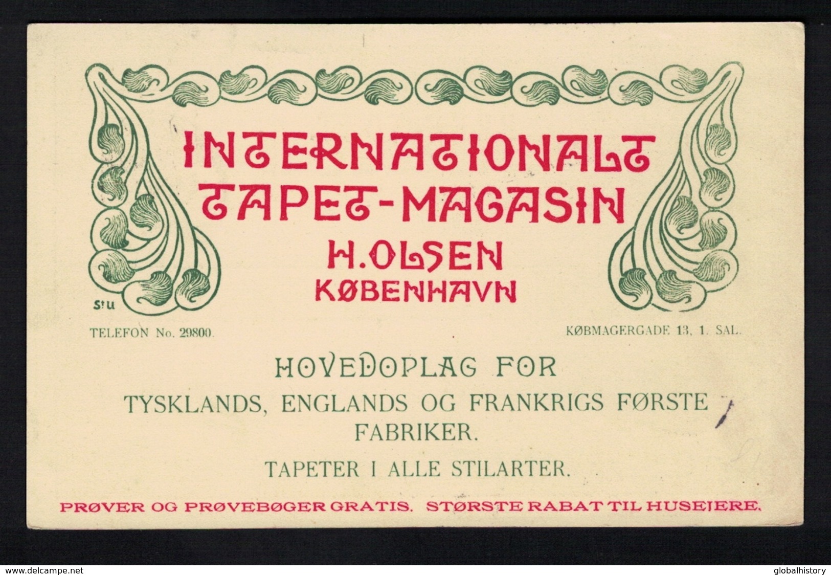 DE1882 - DENMARK - KØBENHAVN - INTERNATIONALT TAPET MAGASIN - H. OLSEN - Werbepostkarten