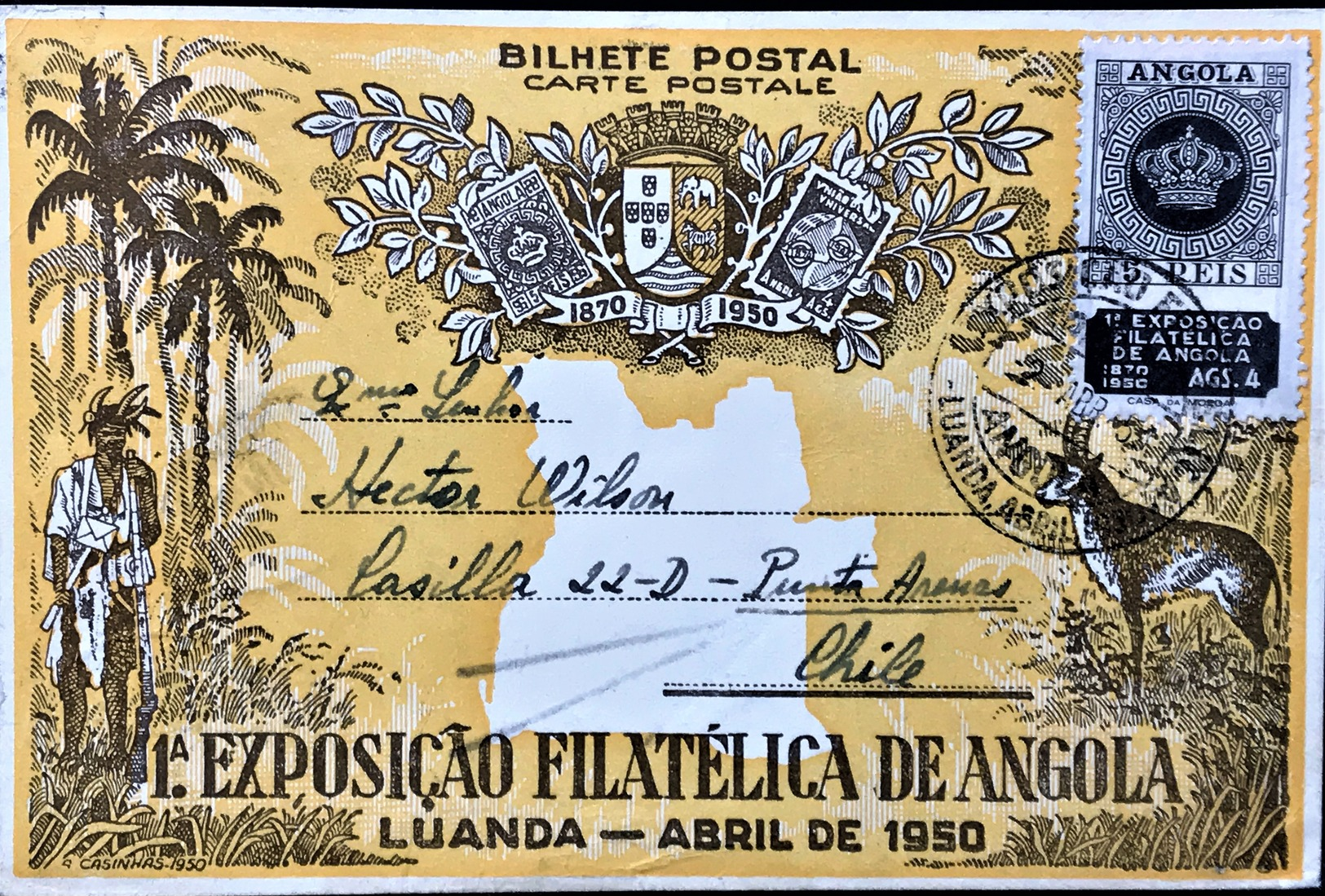 Angola Carte Postal - 1.Exposicao Filatélica De Angola - Luanda 1950 - Chile !! - Angola