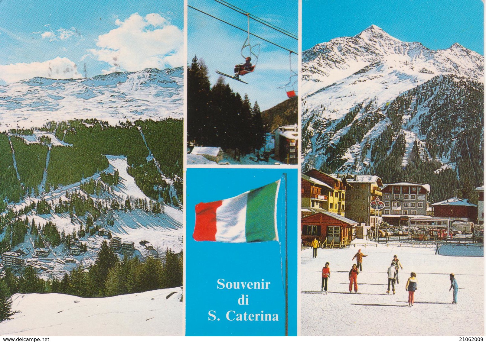 SANTA CATERINA VALFURVA - ALTA VALTELLINA - DOLOMITI DOLOMITEN - FUNIVIA E SCIATORI - BANDIERA ITALIA - Autres & Non Classés