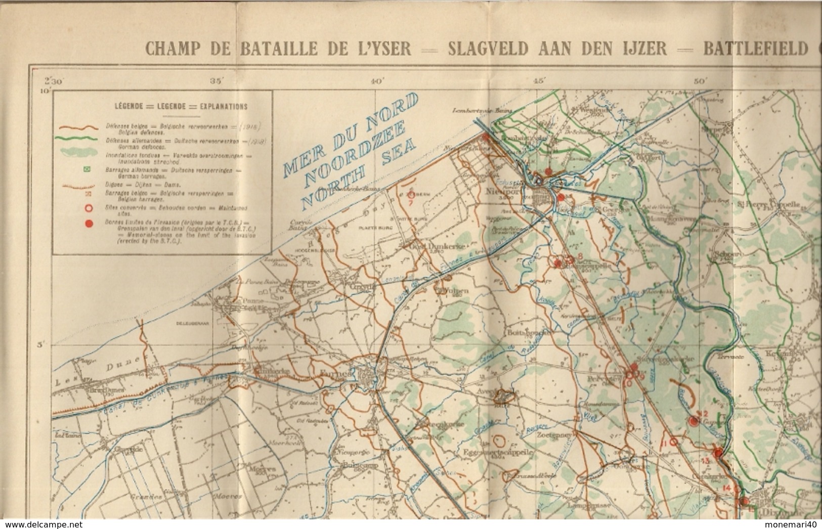 CHAMP DE BATAILLE DE L'YSER  - CARTE GÉOGRAPHIQUE D'APRÈS CELLE ÉTABLIE PAR LE COMMANDANT DU GÉNIE DE L'ARMÉE (1919) - Cartes Géographiques