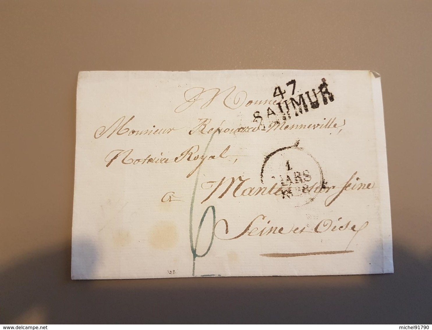 MARQUE POSTALE DE SAUMUR A MANTES DU 01 MARS 1828 - 1801-1848: Précurseurs XIX