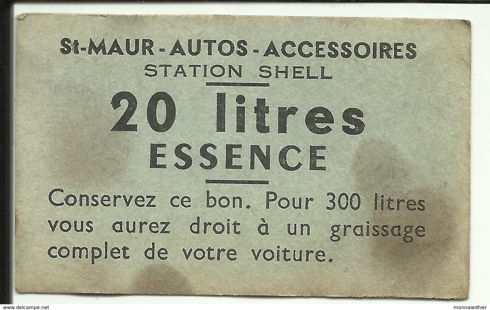 BON Pour 20 Litres D'essence , Station SHELL - Autos - Accessoires , 25 Rue De La Varenne SAINT MAUR ( Seine ) - Bons & Nécessité