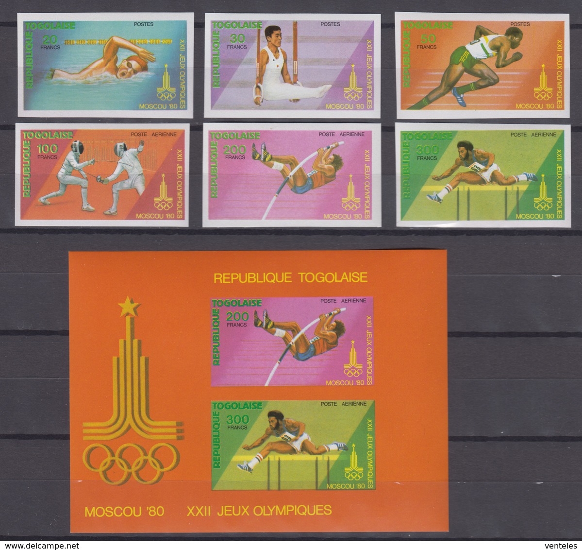 Togo 31.03.1981 20.02.1980 IMPERF Mi # 1422-27В Bl 154В, Moscow Summer Olympics, MNH OG - Summer 1980: Moscow