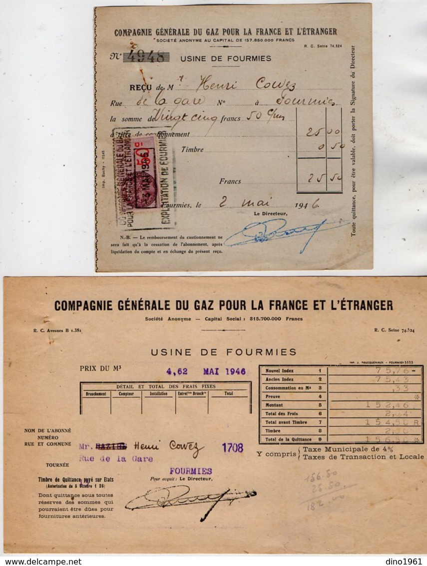 VP14.031 - Facture - Cie Générale Du Gaz Pour La France ...... Usine De FOURMIES - Electricity & Gas