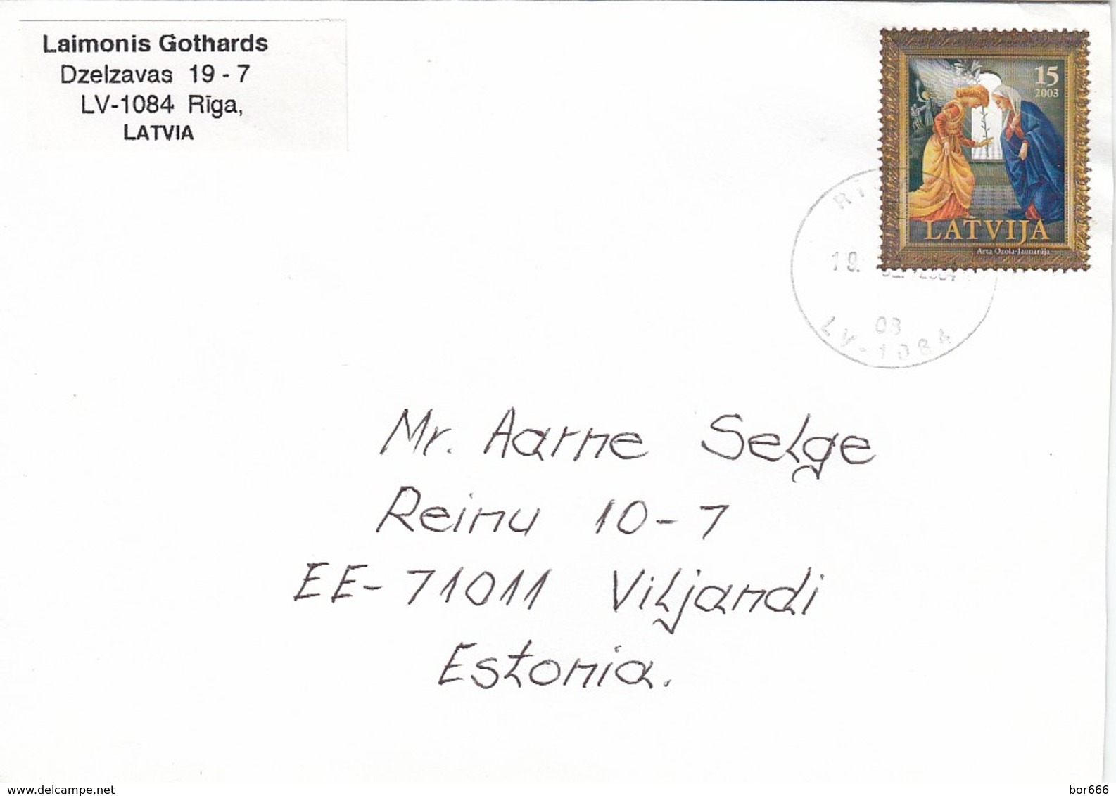 GOOD LATVIA Postal Cover To ESTONIA 2004 - Good Stamped: Christmas - Lettonie