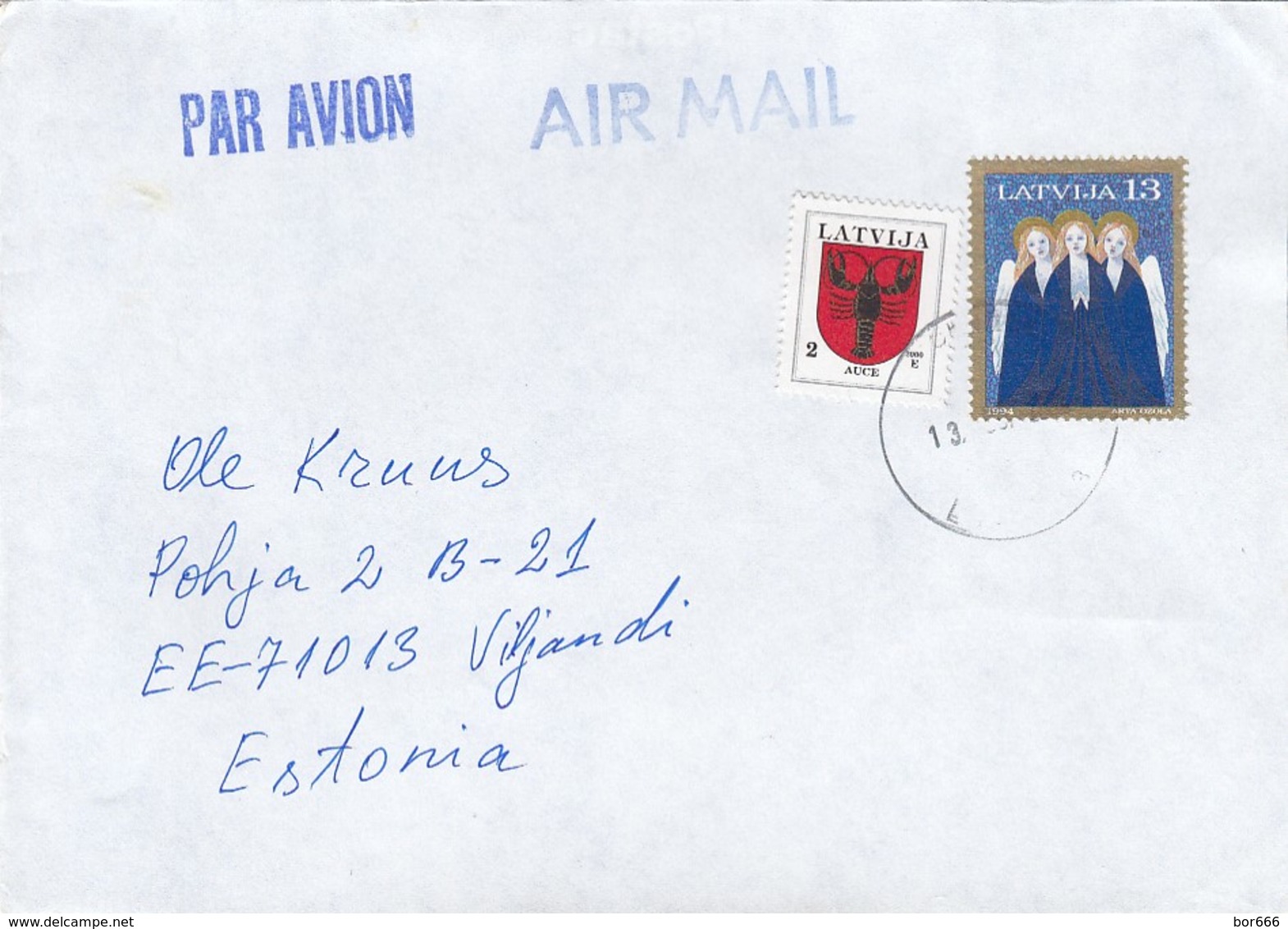 GOOD LATVIA Postal Cover To ESTONIA 2002 - Good Stamped: Christmas ; Coat Of Arms - Lettonia