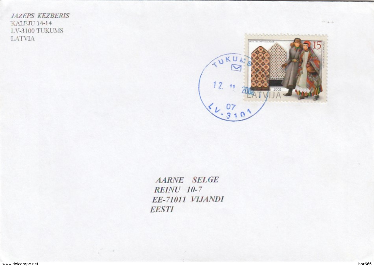 GOOD LATVIA Postal Cover To ESTONIA 2002 - Good Stamped: National Handicraft - Latvia