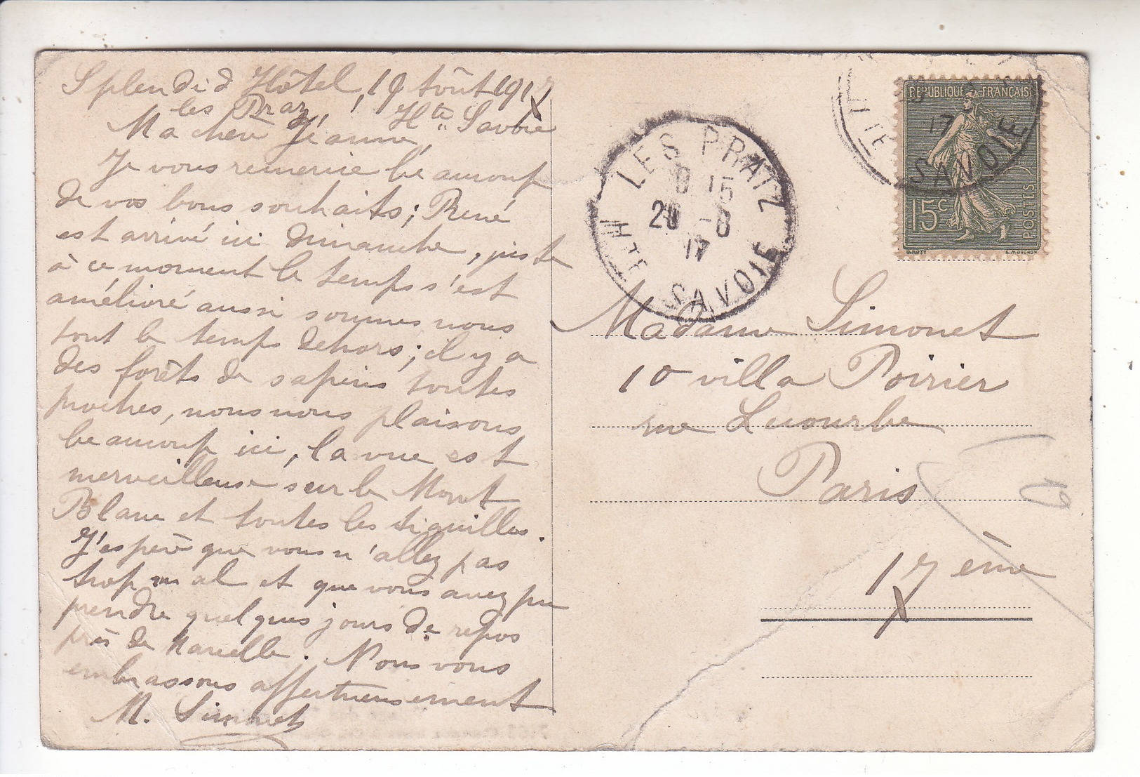 Sp- 74 - Village Des PRAZ Et Le Mont Blanc - Timbre - Cachet - 1917 - Other & Unclassified