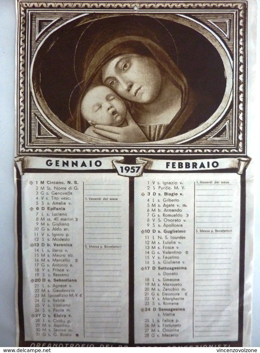 Piccolo Calendario "ORFANOTROFIO PADRE MONTI MILANO Anno 1957" - Tamaño Pequeño : 1941-60