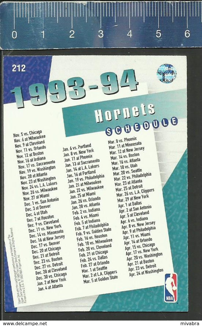 NBA UPPER DECK TRADING CARD BASKET 1993-94 SCHEDULE - N° 212 - HORNETS - 1990-1999