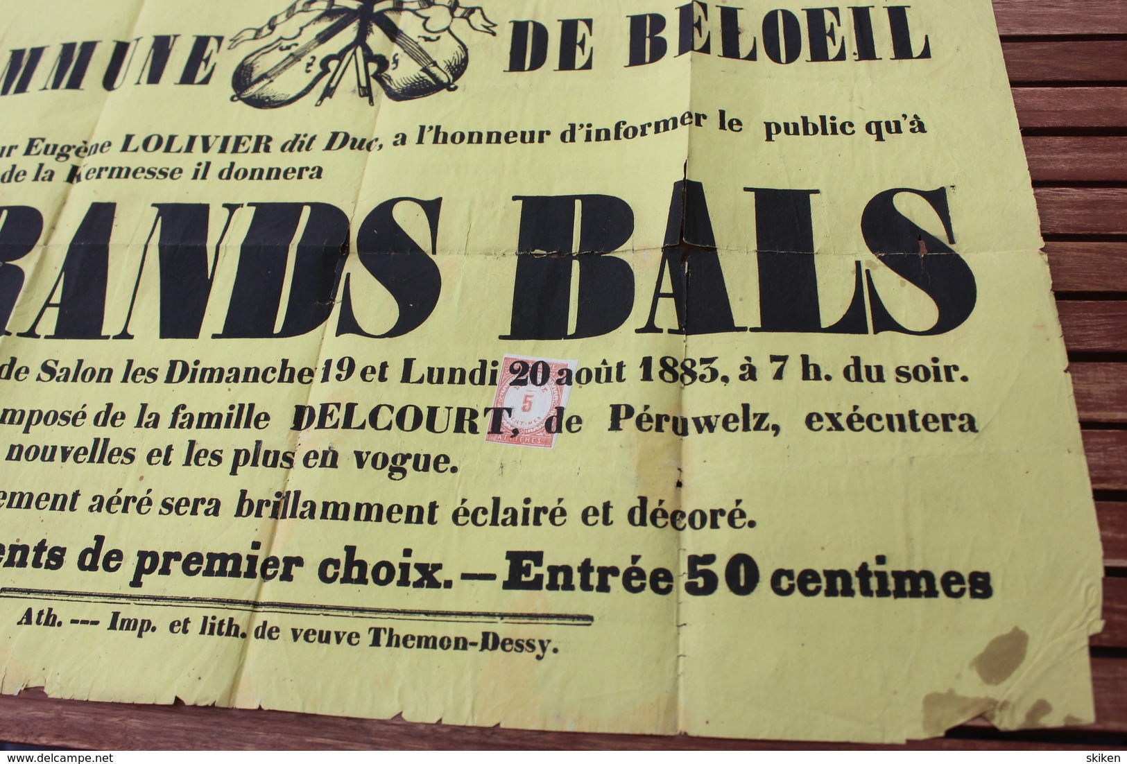 BELOEIL GRANDS BALS Le Sieur Eugene LOLIVIER Dit DUC  Dimanche 19 Lundi 20 Aout 1883 Kermesse  35cm/54cm - Affiches