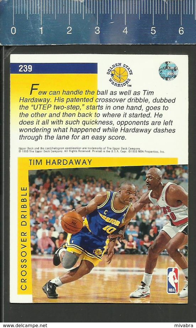 NBA UPPER DECK TRADING CARD BASKETBALL 1993 SIGNATURE MOVES - N° 239 - CROSSOVER DRIBBLE - TIM HARDAWAY - 1990-1999