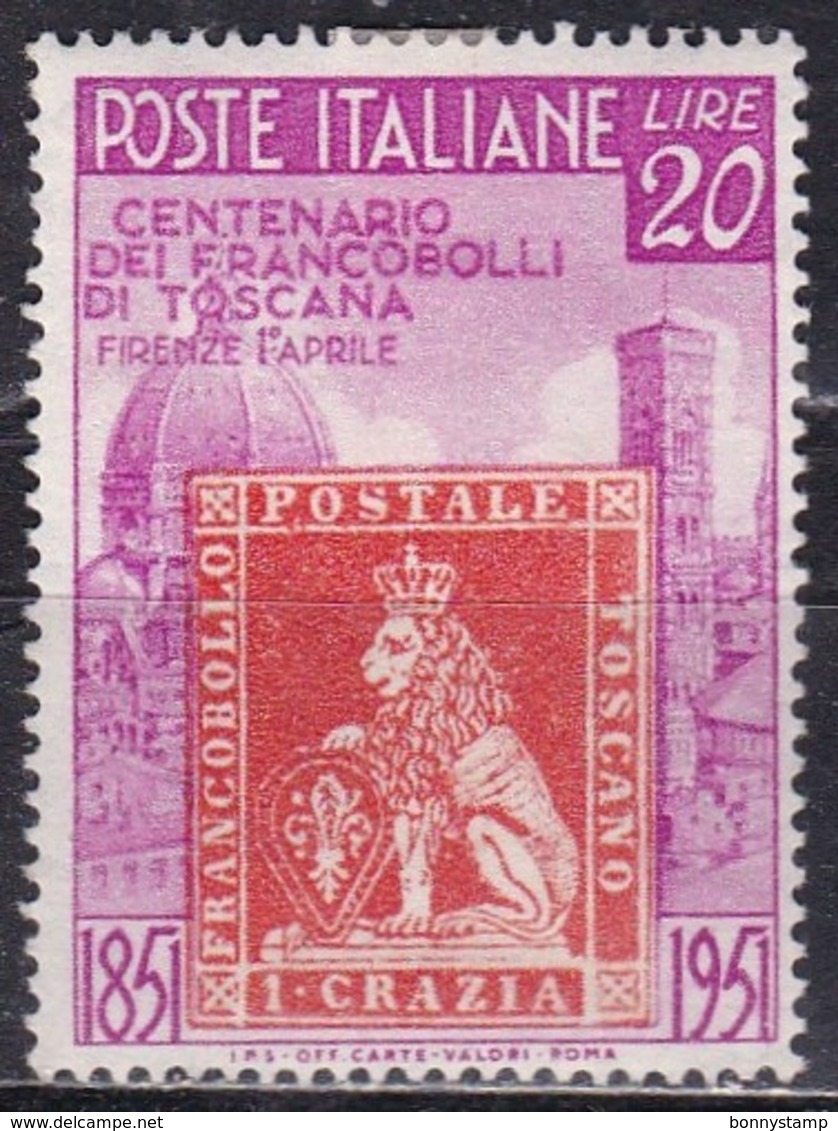 Repubblica Italiana, 1951 - 20 Lire Francobolli Di Toscana - Fil. R1 - Pos. SA - Nr.144 MLH* - Errors And Curiosities