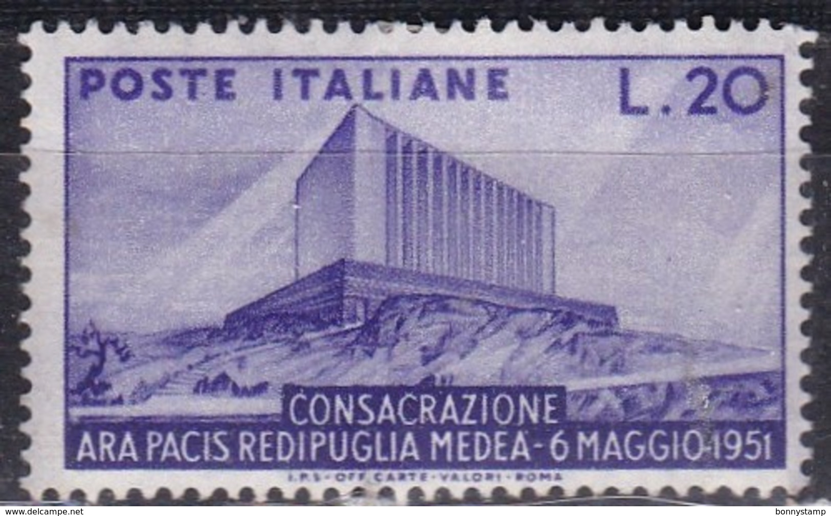 Repubblica Italiana, 1951 - 20 Lire Ara Pacis - Fil. R1 - Pos. ND - Nr.147 MLH* - Varietà E Curiosità