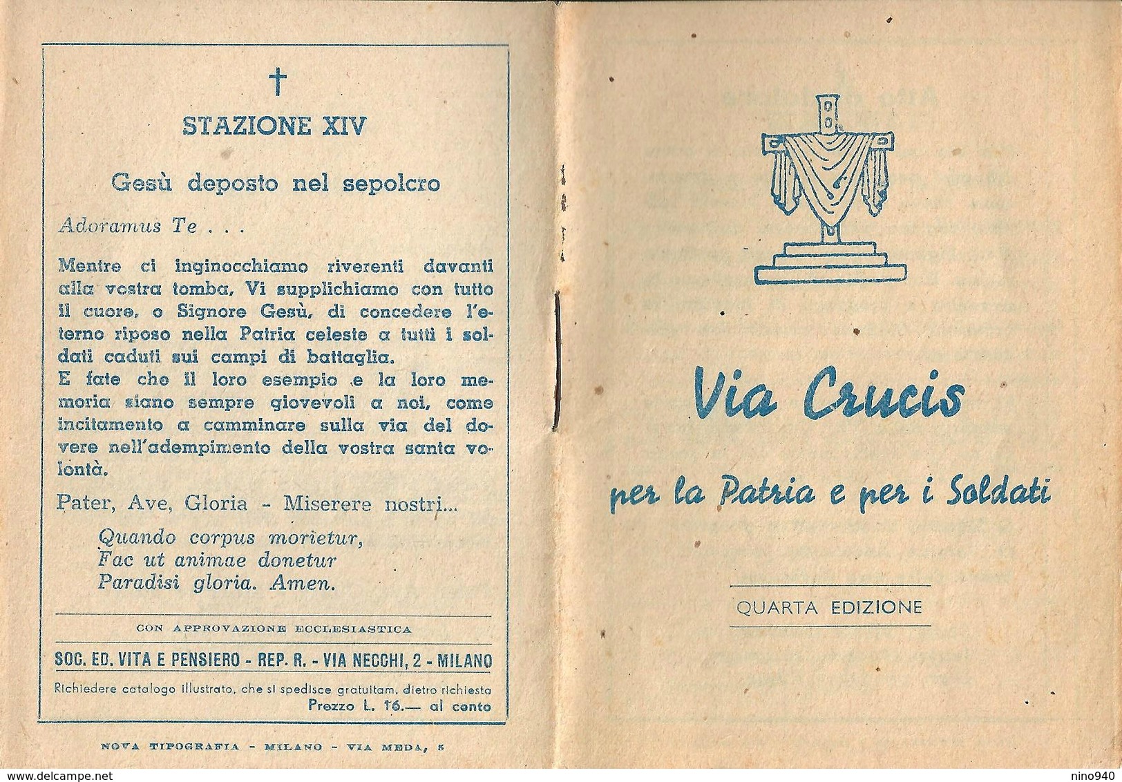 VIA CRUCIS PER LA PATRIA E PER I SOLDATI - Opuscoletto Per Militari - Religione & Esoterismo