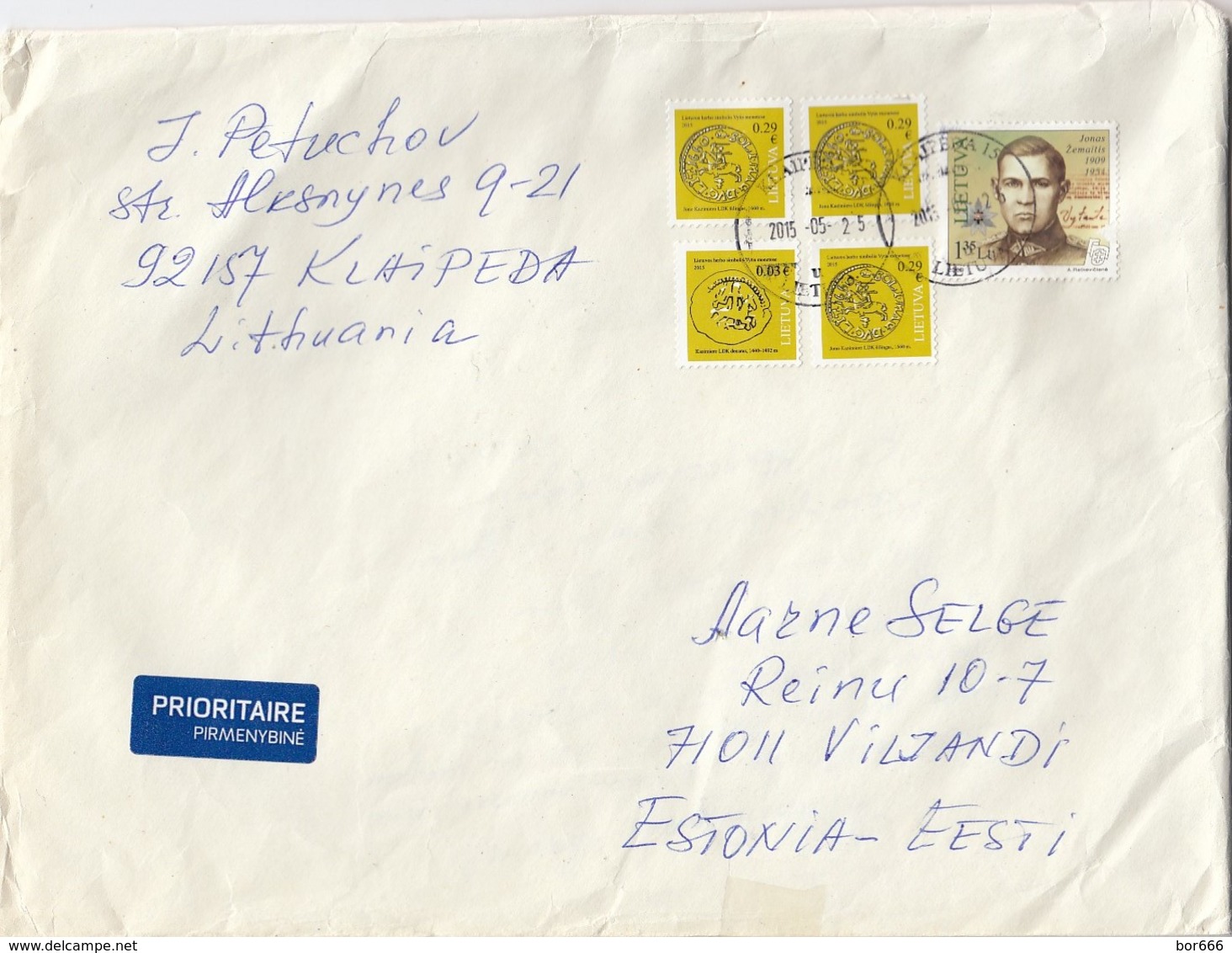 GOOD LITHUANIA Postal Cover To ESTONIA 2015 - Good Stamped: Coins - Lithuania