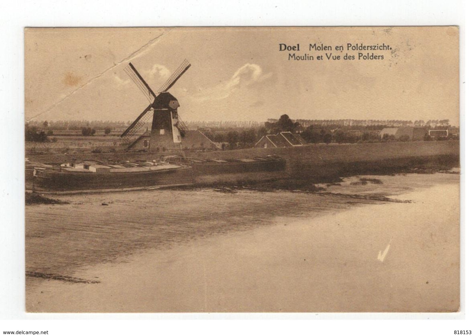 Doel  Molen En Polderszicht. Moulin Et Vue Des Polders (plooi Li Boven Zie Scan) - Beveren-Waas