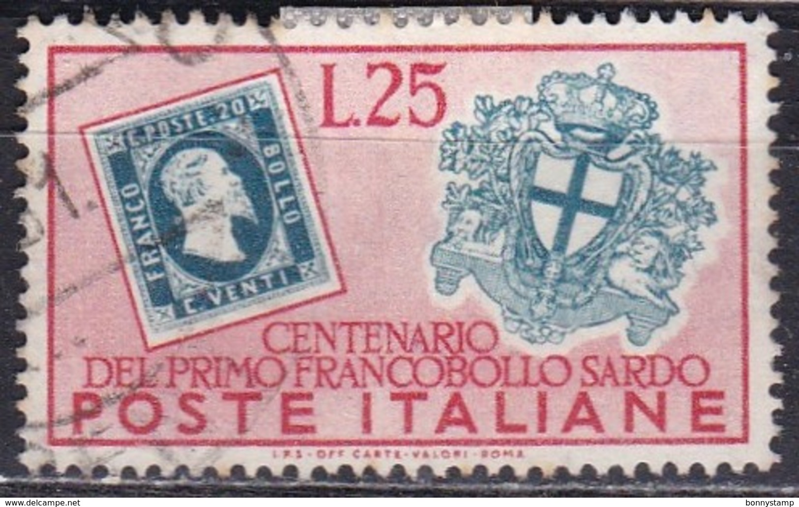 Repubblica Italiana, 1951 - 25 Lire Francobolli Sardi - Fil. R1 - Pos. ND - Nr.164 Usato° - Varietà E Curiosità