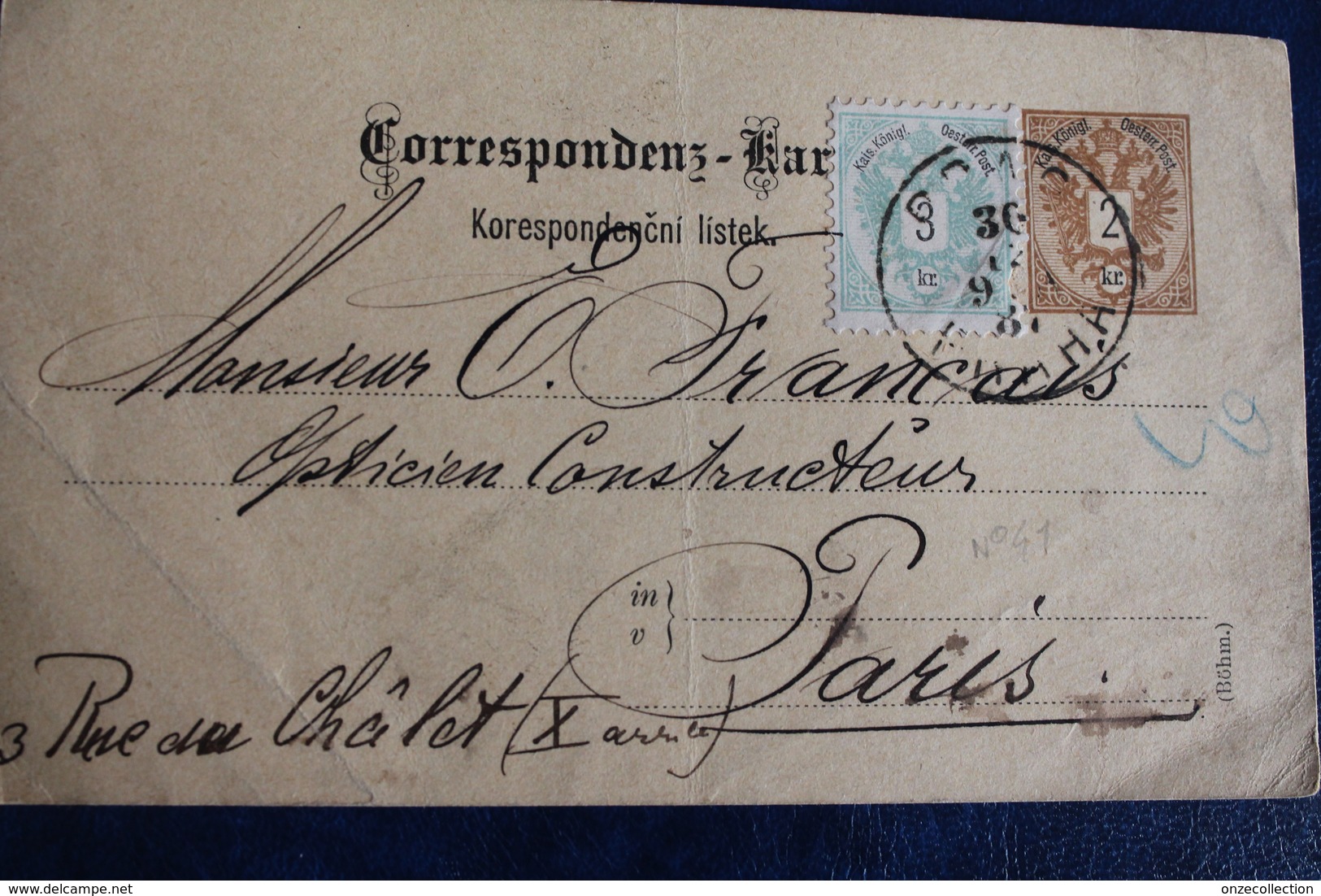 1887            ENTIER  POSTAL     DE    5   KR     PLUS  TIMBRE      POUR       PARIS - ...-1918 Préphilatélie