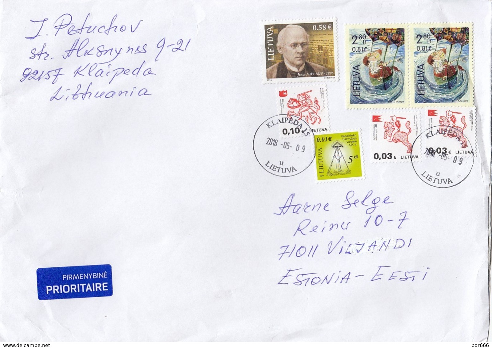 GOOD LITHUANIA Postal Cover To ESTONIA 2018 - Good Stamped: Knight ; Christmas ; Juska - Lituania