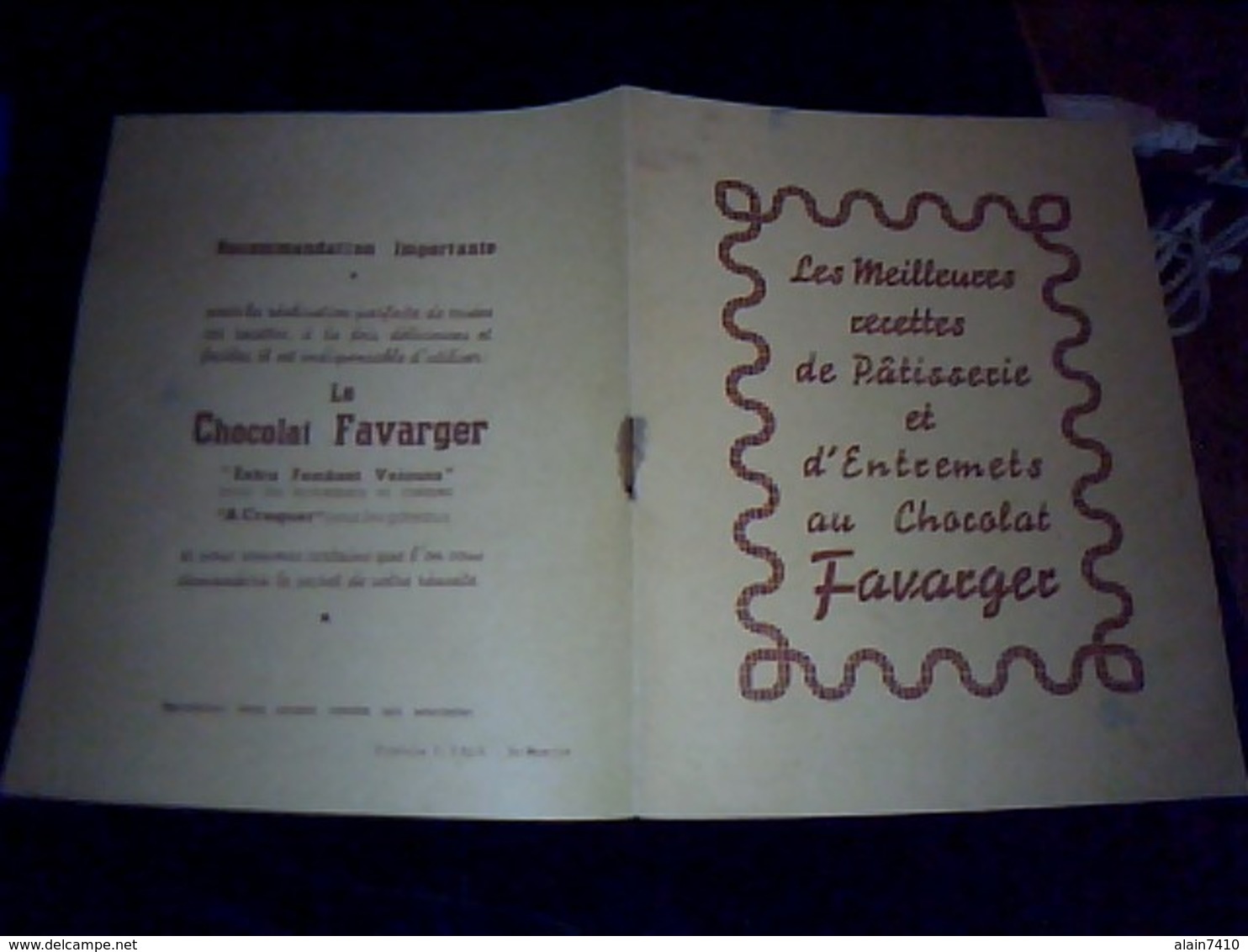 Vieux Papier Publicité Livret De Recette Illustré CHOCOLAT FAVARGER 10 Pages Annee ? - Pubblicitari