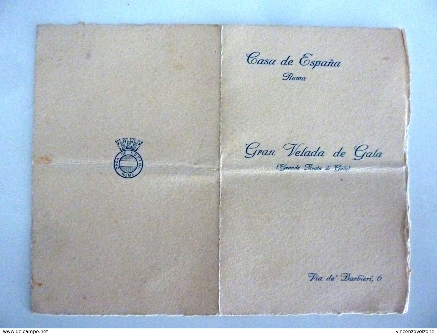 Cartoncino Invito "CASA DE ESPANA Roma  GRAN VELADA DE GALA 2 Dicembre 1933" - Altri & Non Classificati