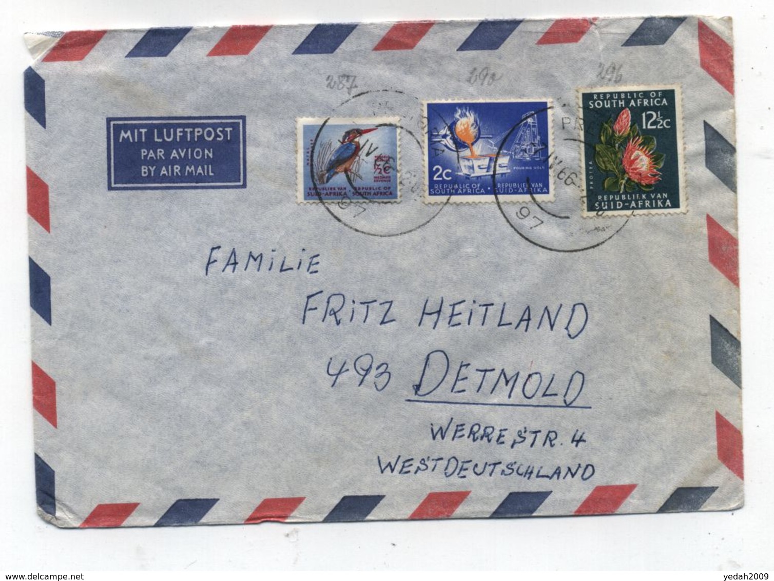 South Africa AIRMAIL COVER TO Germany 1966 - Luchtpost