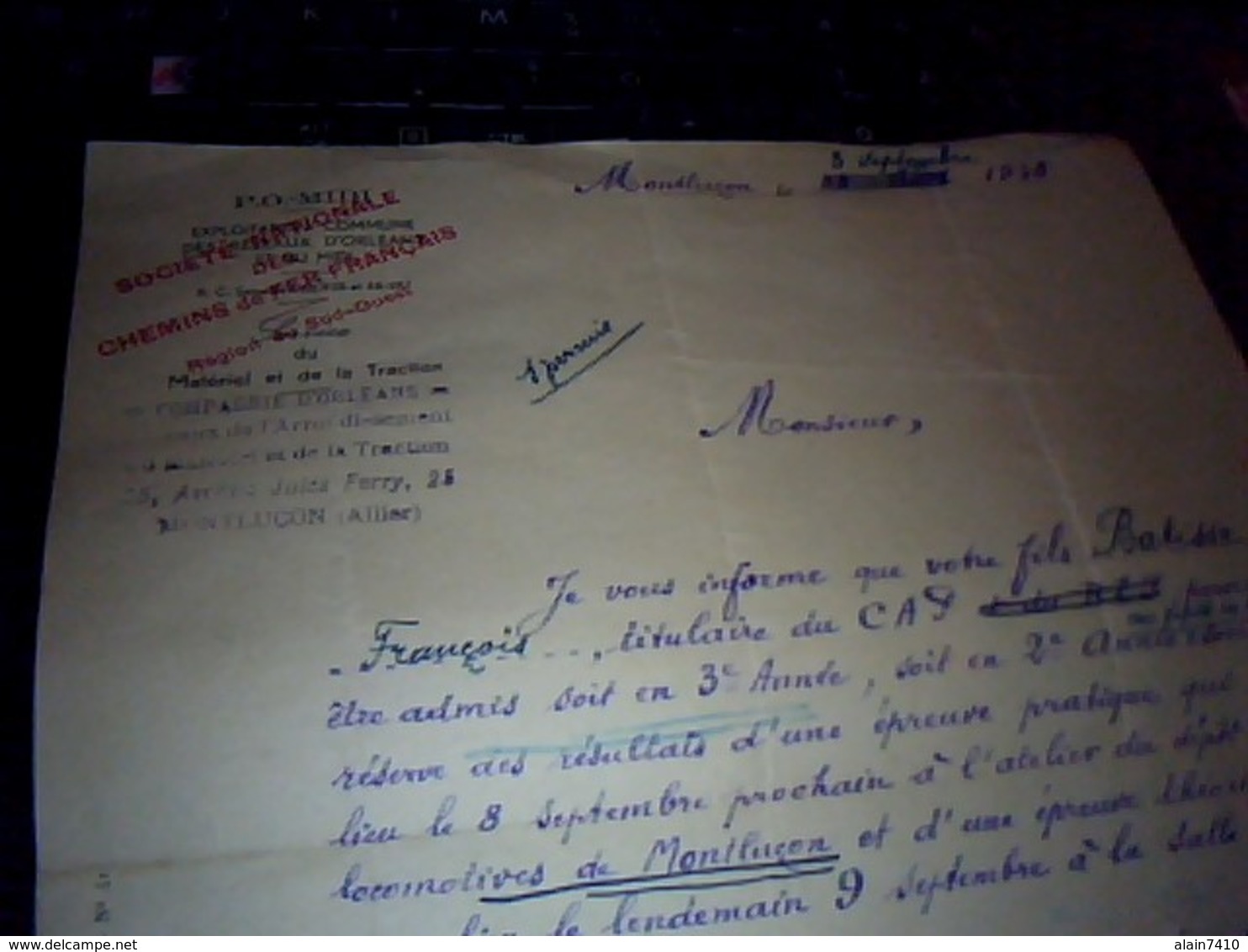 Vieux Papier  Lettre Manuscrite  SNCF Po Midi Exploitation Commune Des Reseaux D Orleans Et Du Midi Annee 1933 - Bank & Versicherung