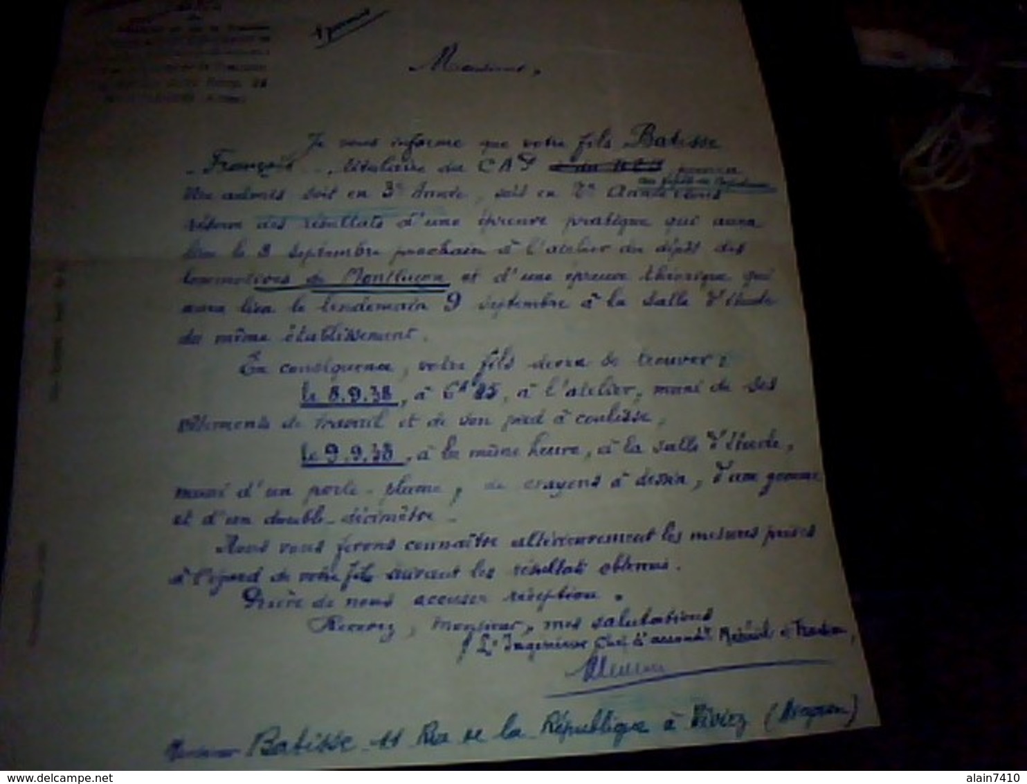 Vieux Papier  Lettre Manuscrite  SNCF Po Midi Exploitation Commune Des Reseaux D Orleans Et Du Midi Annee 1933 - Bank & Versicherung