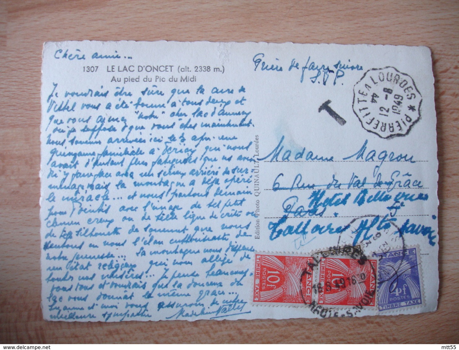 Lettre Taxee  3 Timbre Gerbes Gerbes Paire De 10 F Et 4 F  Obliteration Horodateur Talloires - 1859-1959 Lettres & Documents