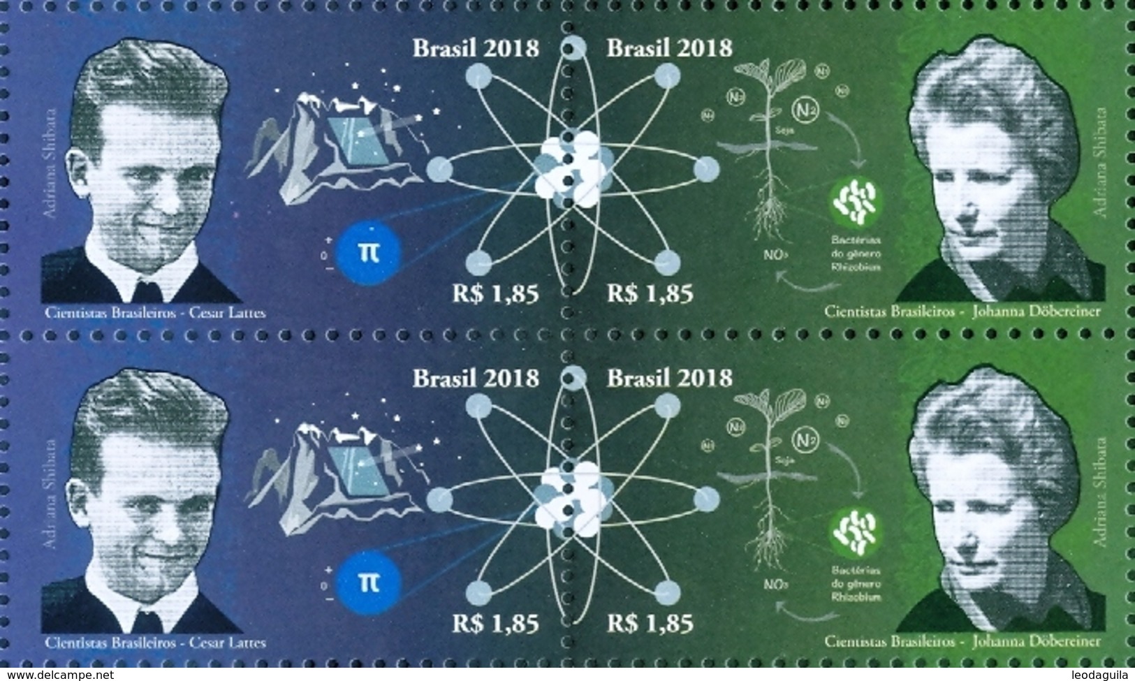 BRAZIL 2018  -  BRAZILIAN SCIENTISTS  - CESAR LATTES / JOANNA DÖBEREINER  -  2v  - Blk Of 4  -  MNH - Unused Stamps