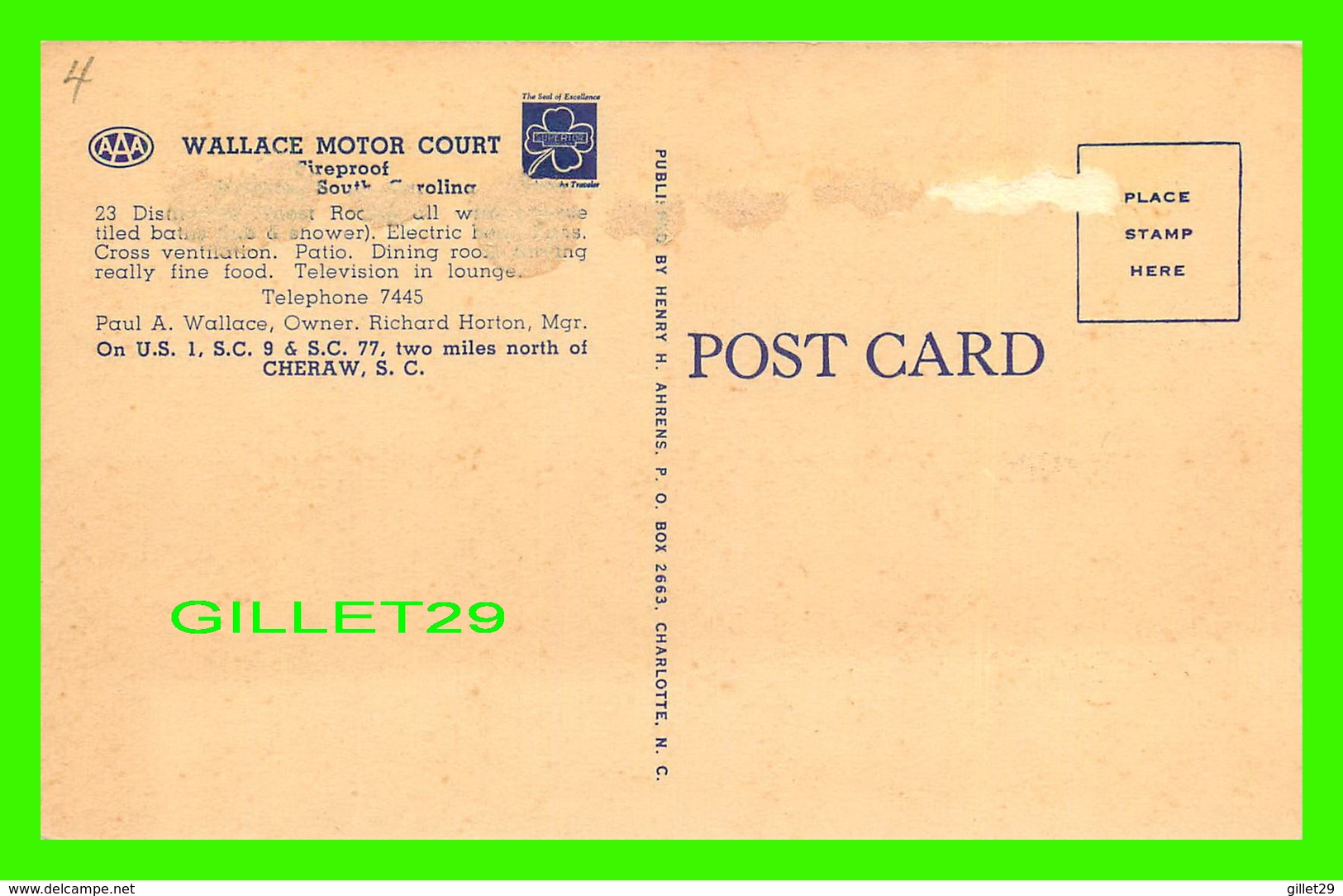 WALLACE, SC - WALLACE MOTOR COURT - 3 MULTIVUES - HENRY H. AHRENS - - Autres & Non Classés