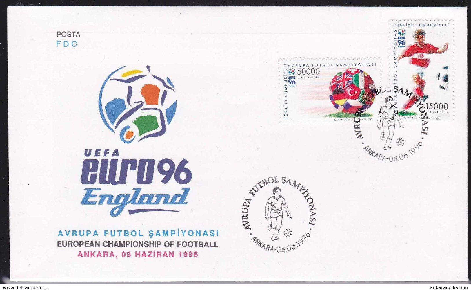 AC - TURKEY FDC - UEFA EURO 96 ENGLAND EUROPEAN CHEMPIONSHIP OF FOOTBALL ANKARA 08 JUNE 1996 - FDC