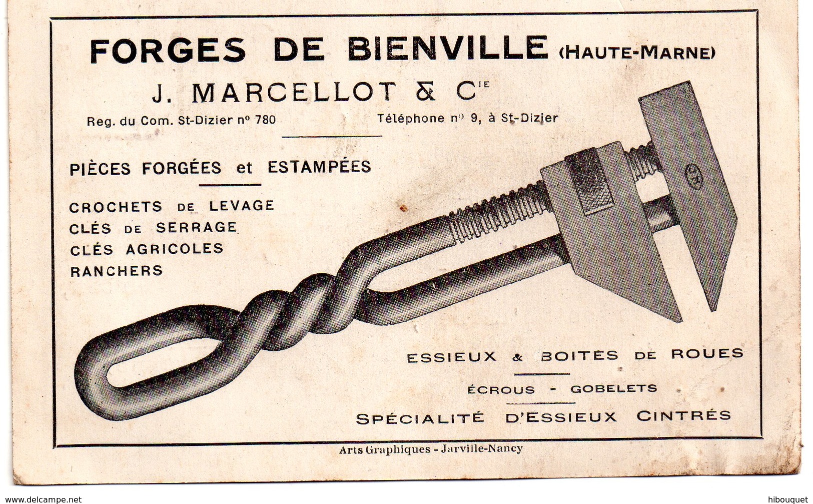 Forges De Bienville Haute Marne, J. Marcellot & Cie, Pièces Forgées Et Estampées, 9x14 Cm, 1947 - 1900 – 1949