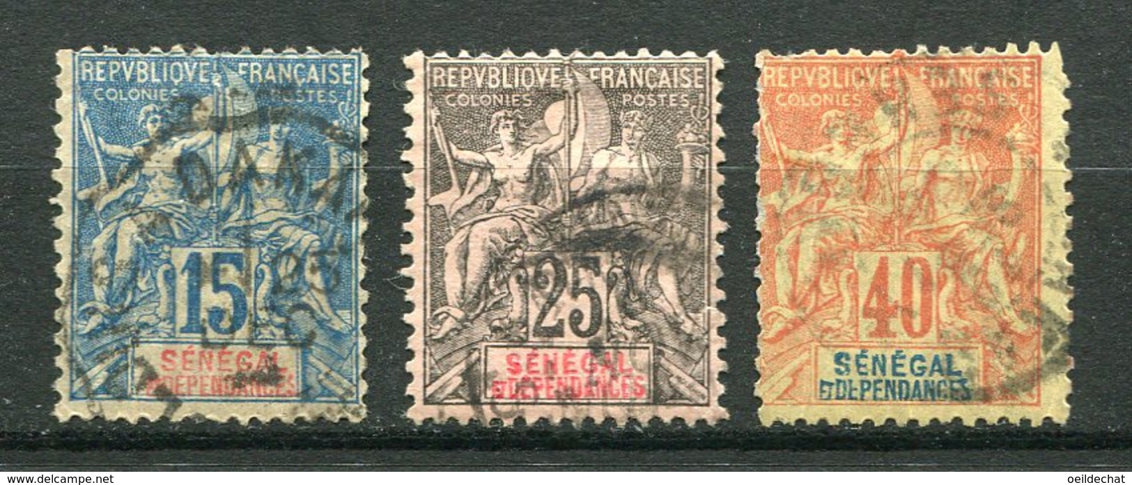 10627 SENEGAL   N° 13, 15, 17°  Papier Teinté   1892-93  B/TB - Oblitérés
