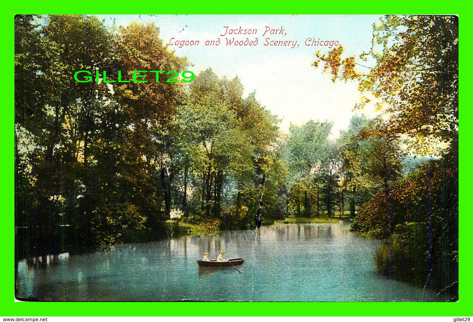 CHICAGO, IL -JACKSON PARK, LAGOON & WOODED SCENERY - ANIMATED - TRAVEL IN 1909 - PUB. BY FRANKLIN POST CARD CO - - Chicago
