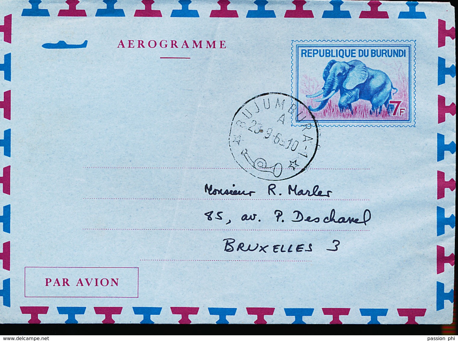 BURUNDI AIR LETTER STIBBE 2 USED FROM BUJUMBURA 1969 - Autres & Non Classés