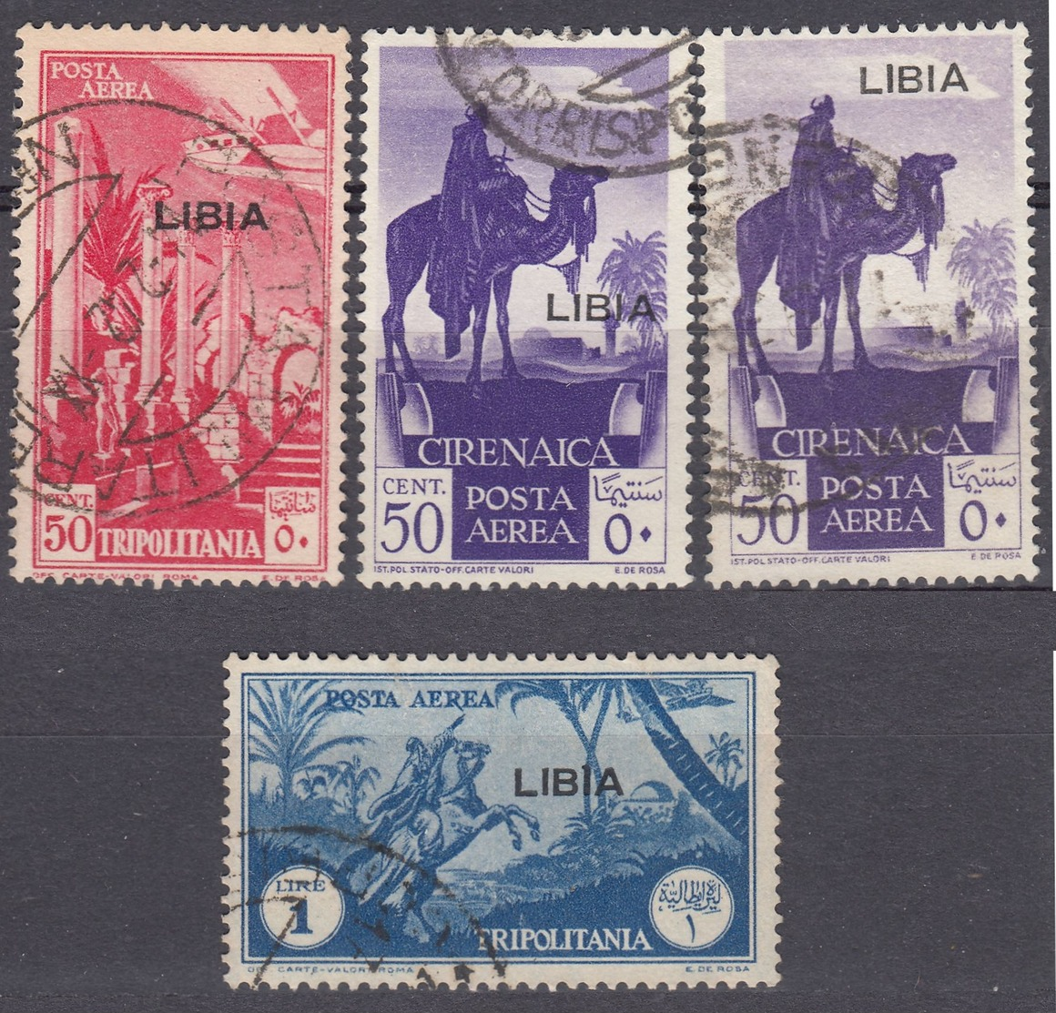 LIBIA (COLONIA ITALIANA) - Lotto Di 4 Valori Usati: Yvert Posta Aerea 3 (2 Varietà Differenti), 4 E 5, Come Da Immagine. - Libia