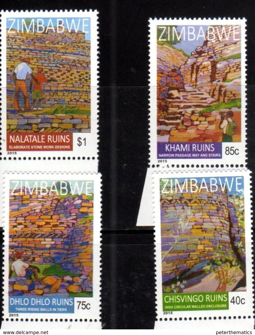 ZIMBABWE, 2015, MNH, RUINS, DRYSTONE RUINS OF ZIMBABWE, 4v - Archaeology