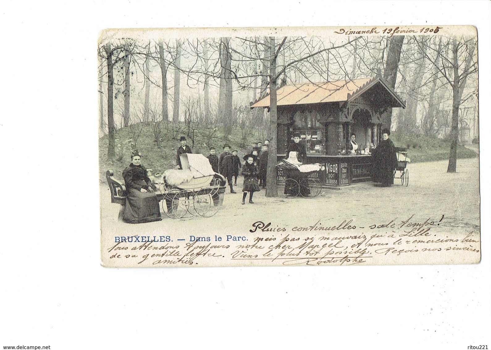 Cpm - Belgique - BRUXELLES - Dans Le Parc - Femme Nurse Landau Publicité Boissons VIGOR 10s La Tasse Bouillon - 1905 - Squares