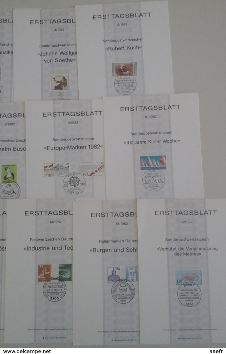 Allemagne Fédérale 1982 - 16 Feuilles Premier Jour 1 à 16 - Ersttagsblatt - Vrac (max 999 Timbres)